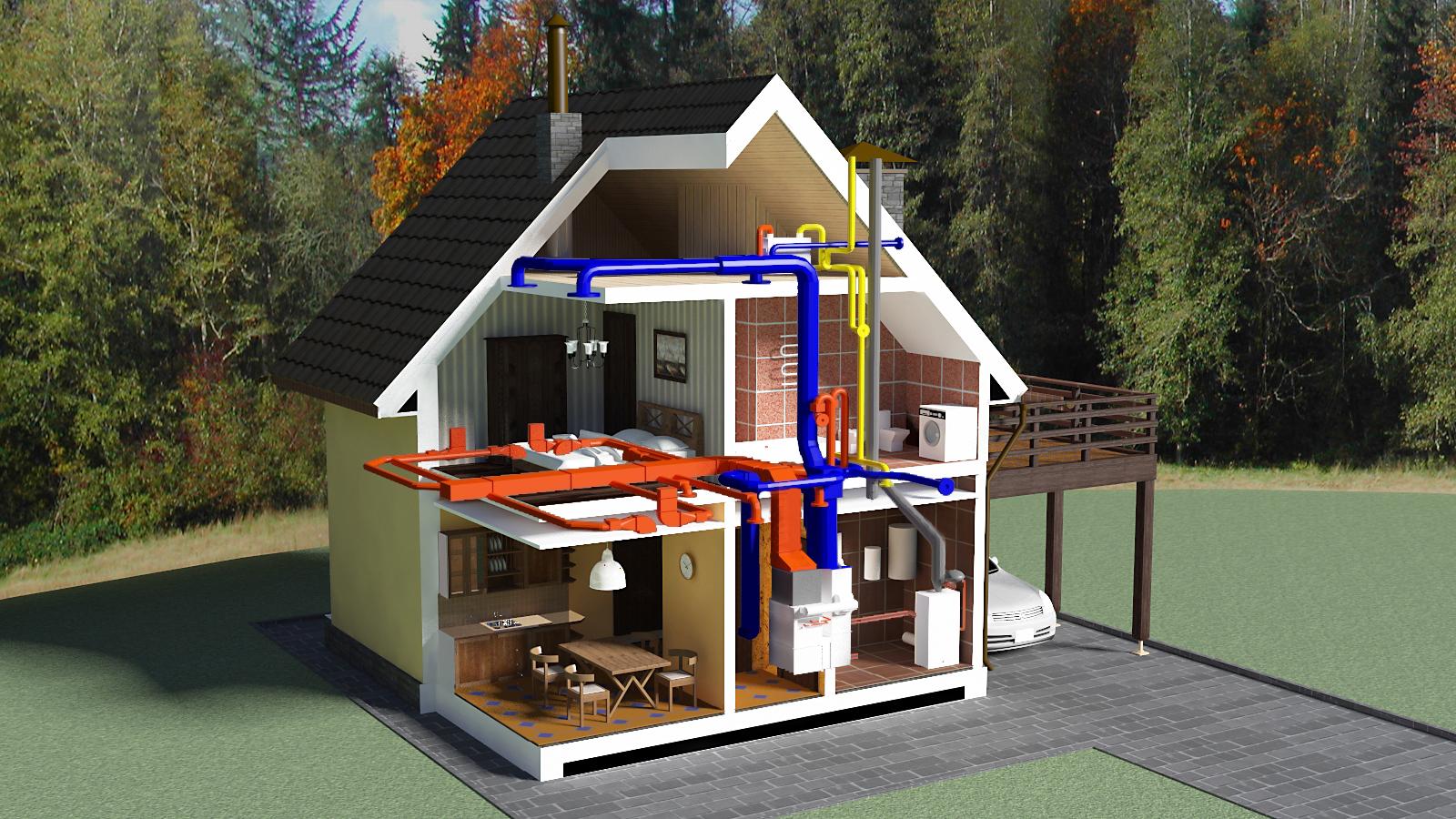 3D схема отопления частного дома